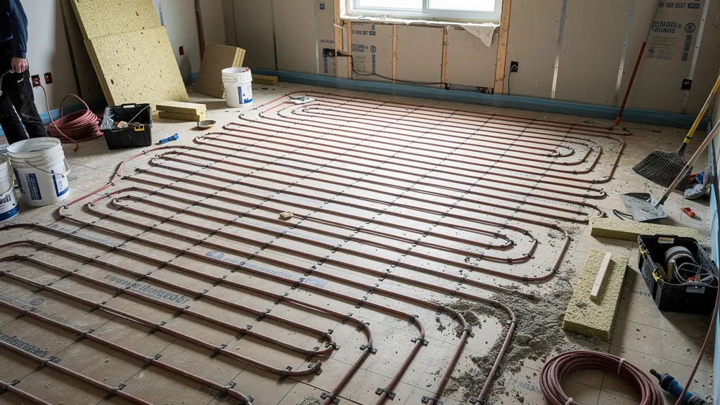 Installation de plancher radiant électrique dans une résidence québécoise en rénovation